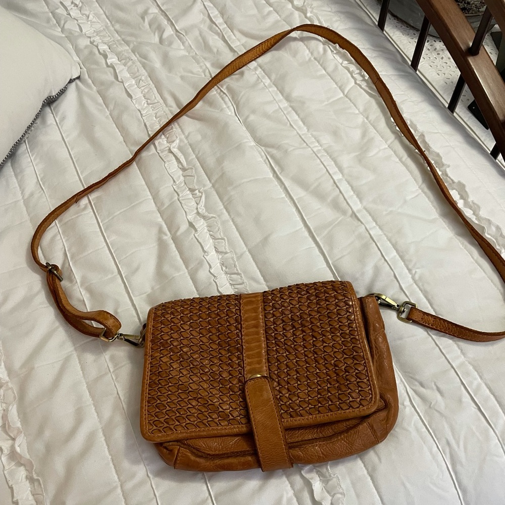 Genuine leather woven crossbody purse